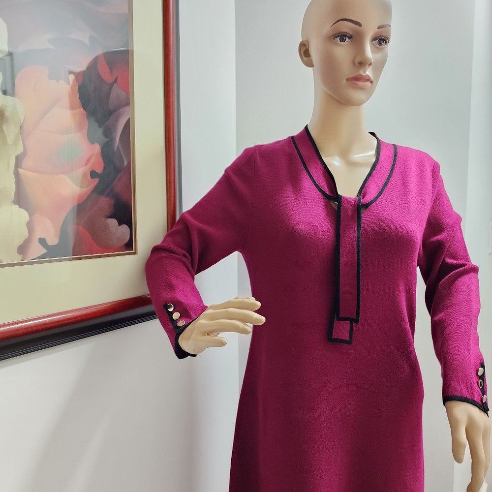 Beautiful berry color. Classic, versatile all-season knit dress.